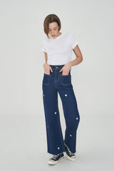 ワイドフィットハートシェイプ刺繍ジーンズ/CLASS:y  SEONYOU, LAPILLUS HAEUN, STAYC J, JOYURI WORN WIDE FIT HEART SHAPE EMBROIDERY JEAN [6887]