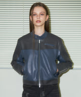 [NF] BLOCK PANEL LEATHER JACKET (BLUE)_F23ZA940