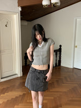 Chetshire y2k lace ribbon string V-neck short sleeve knit