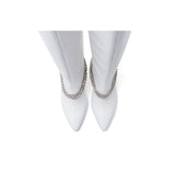 Chain Stiletto Boots Heel(White)