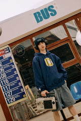 ミックスCワッペンパーカ・ネイビー［ユニセックス］/ Mix C Patch Unisex Vintage Navy Hoodie