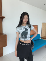 ルーバーヒッププリンティングプリントクロップド半袖Tシャツ