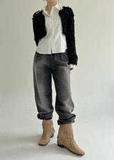 ノーボタンファークロップカーディガン/Nor Button Fur Crop Cardigan (3color)