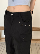 レッチアイレットナイロンポケットカーゴロングワイドパンツ/Retch Eyelet Nylon Pocket Cargo Long Wide Pants