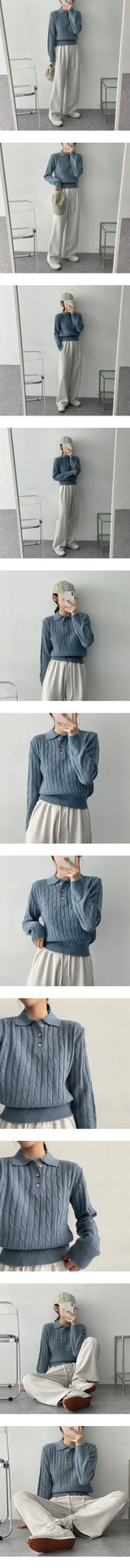 マイルズツイストブレッドボタンカラーニット / Miles Twisted Bread Button Collar Knit