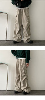 Bicol String Pleated Cargo Wide Pants