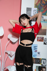 CMショートスリーブショルダークロップTシャツ/TOP(8607) CM Short Sleeve Shoulder Crop Tee