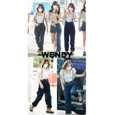 ハイウエストディープブルーワイドフィットサスペンダーデニムパンツ/RED VELVER WENDY WORN HIGH WAIST DEEP BLUE WIDE FIT SUSPENDER DENIM PANTS [16636]