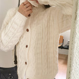 Robe collar high-neck loose fit twist knit long sleeve cardigan