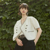 ツイードサイドボタンジャケット/[LINE] Tweed Side Button Jacket (Ivory)