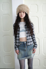 ダイアゴナルデニムアンバランスミニスカート / Diagonal denim unbalanced mini sk