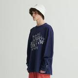 WHATTHE Q.M刺繍長袖Tシャツ/WHATTHE Q.M Embroidered L/S Tee Navy
