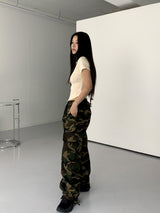 ポッケルヒップカモミリタリーバンディングワイドカーゴパンツ/ Pockel Hip Camo Military Banding Wide Cargo Pants