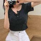 サイドシャーリングリブドクロップ半袖Tシャツ