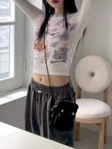 Natty Kitsch cat color matching ribbed warmer long-sleeved T-shirt