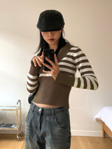 Yali Unbal diagonal button striped knit