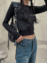 フェイス捺染セミクロップTシャツ
