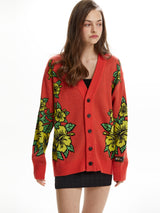 HAWAIIAN PATTERN JACQUARD CARDIGAN INDIAN RED (6585441452150)