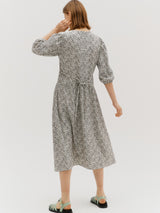 Printed shirring dress - Black flower (6682486112374)