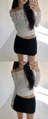 Uel Boat Neck Shirring T (3color)