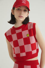 CHECKERBOARD KNIT VEST RED (6608603480182)