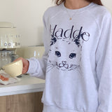 キャットドローイングスウェットシャツ/CAT DRAWING SWEATSHIRTS (WHITE MELANGE)