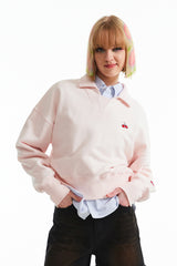 チェリーオープンカラースウェットシャツ / CHERRY OPEN COLLAR SWEATSHIRT [SALMON]