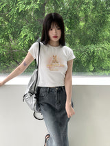 [MADE] エルカバニーラビットプリントクロップド半袖Tシャツ / Elka Bunny Rabbit Print Cropped Short Sleeve T-Shirt