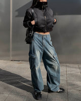 Oval cargo denim pants