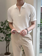トッドケーブルジップアップ半袖襟付きニット / Tod Cable Zip-Up Short-Sleeved Collar Knitwear (8 colors)