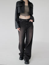 ローズレザークロップジャケット / Rose Leather Crop Jacket (2color)