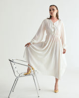 V-NECK CREASE SHIRRING ONEPIECE - IVORY (6635995725942)