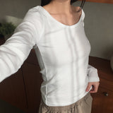 オールディベーシックプレーンディープUネックインナー長袖Tシャツ