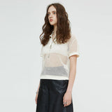クロシェカラートップ / CROCHET COLLAR TOP (CREAM)