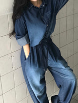 Deep ocean denim set up shirt