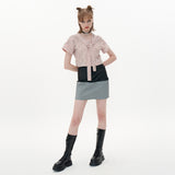 Ribbon Tweed Shirt [Pink] (6592696746102)