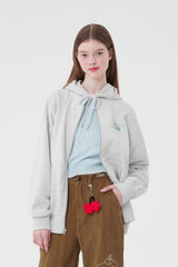 チェリーケーキ柄ジップアップフーディー／CHERRY CAKE PATTERN ZIP UP HOODIE [MELANGE GRAY]