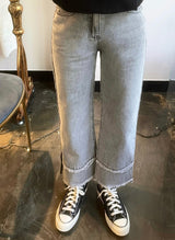 セミワイドフィットシングルダイレクションスリットデニムパンツ