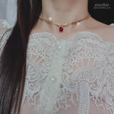 シティウーマンゴールドチェーンチョーカーネックレス / City Women Gold Chain Choker Necklace - Ruby Red