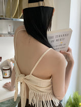 OENバックレスフリンジノースリーブトップ/OEN Backless Fringe Sleeveless Top