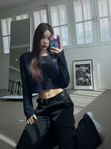 Belted semi bootcut slacks