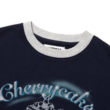 チェリーケーキグラフィックポイントスウェットシャツ／CHERRY CAKE GRAPHIC RIB POINT SWEATSHIRT [NAVY]