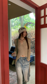 オートミールロングショートカーディガン