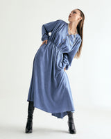 V-NECK CREASE SHIRRING ONEPIECE - CLASSIC BLUE (6635995955318)