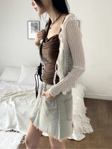Lityu Trans-season frill strap see-through long-sleeved cardigan