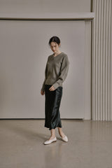 リブ Vニットトップス/RIBBED V-KNIT TOP_L.GREEN