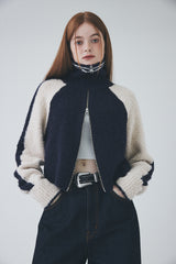 ボウクル2WAYジップアップニット / Boucle 2way Zip-up Knit [Navy]