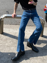 Slit Blue Boots-cut Jeans
