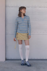 WITTY BUNNY STRIPE KNIT HOODIE [SKY BLUE]