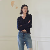 リブドヘム カーディガン/RIBBED HEM CARDIGAN (BLACK)